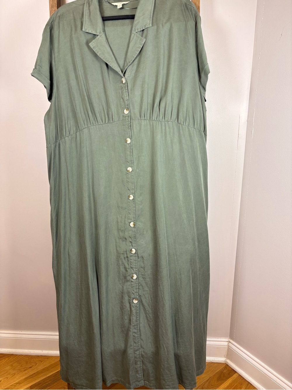 Relaxed Button-Front Women’s Dress in Sage Green Sz 2X